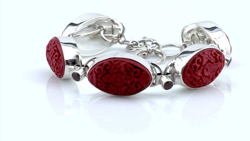 Sajen Silver Simulated Cinnabar, Mozambique Garnet Bracelet in Sterling Silver (6.50 In) 42.10 ctw