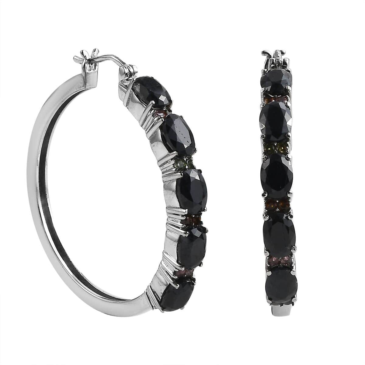 Midnight Sapphire and Multi-Tourmaline Hoop Earrings in Stainless Steel 11.35 ctw image number 0