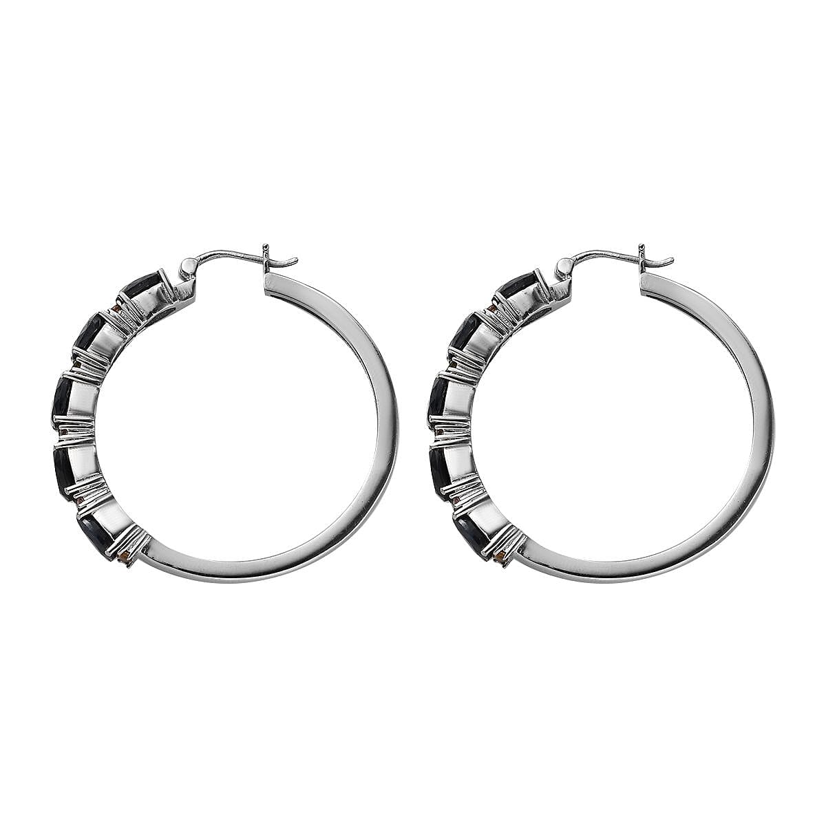 Midnight Sapphire and Multi-Tourmaline Hoop Earrings in Stainless Steel 11.35 ctw