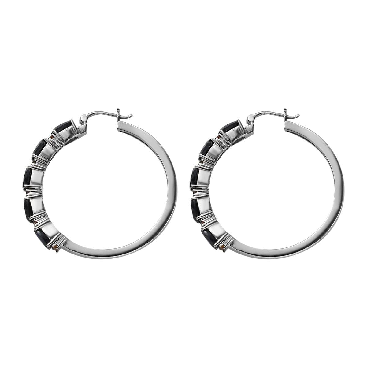 Midnight Sapphire and Multi-Tourmaline Hoop Earrings in Stainless Steel 11.35 ctw image number 3