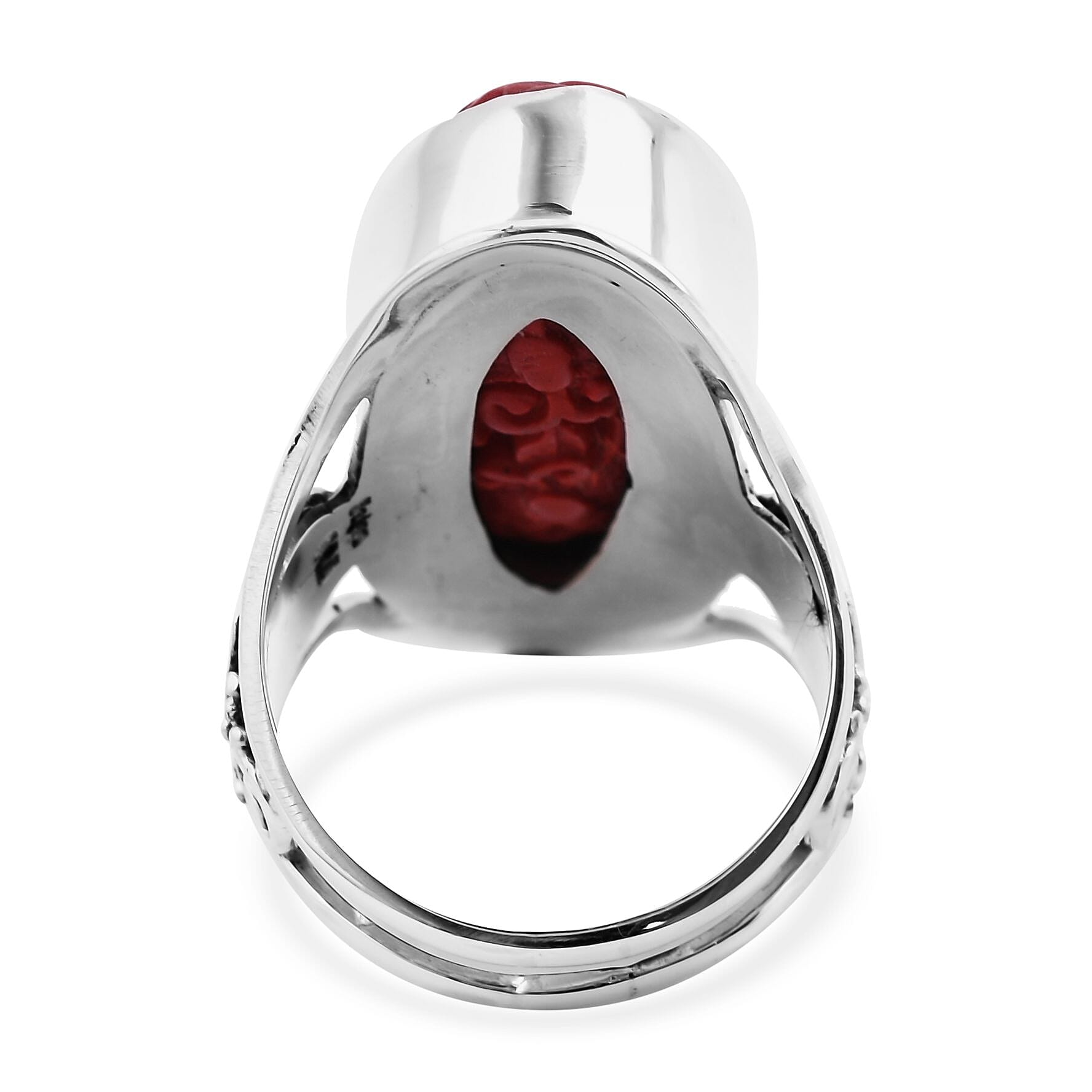 Sajen Silver Simulated Cinnabar Carved Butterfly Ring in Sterling Silver (Size 10.0) 17.85 ctw