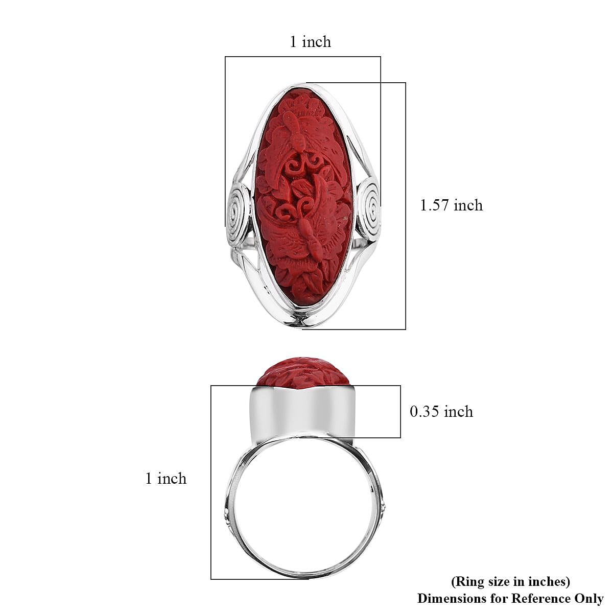 Sajen Silver Simulated Cinnabar Carved Butterfly Ring in Sterling Silver (Size 10.0) 17.85 ctw