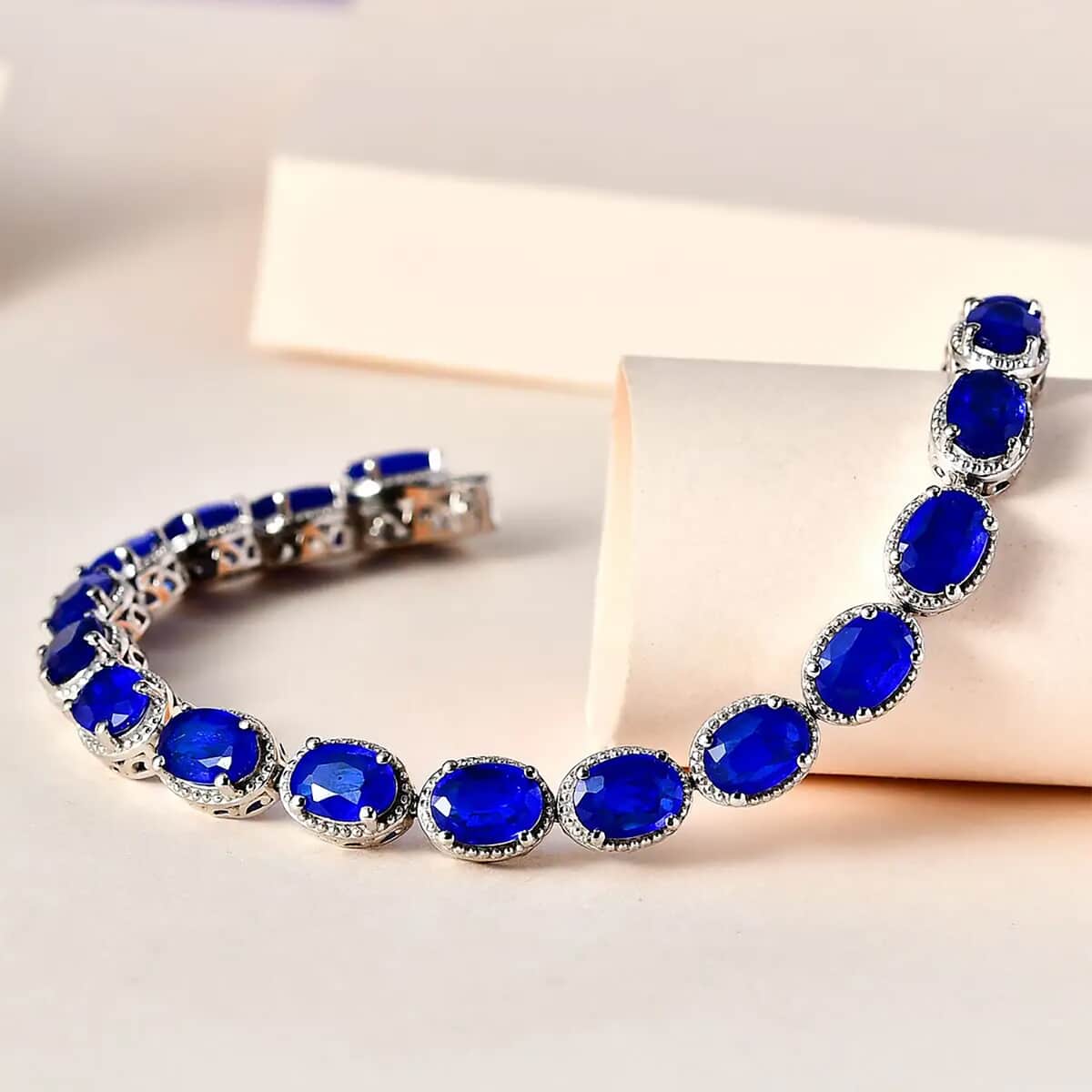 Buy Tanzanian Blue Spinel (DF) Tennis Bracelet in Platinum Over ...