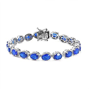 Tanzanian Blue Spinel (DF) 17.10 ctw Tennis Bracelet in Platinum Over Sterling Silver (7.25 In)