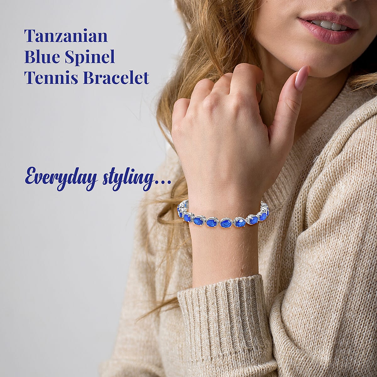 Tanzanian Blue Spinel (DF) 18.75 ctw Tennis Bracelet in Platinum Over Sterling Silver (8.00 In) image number 2