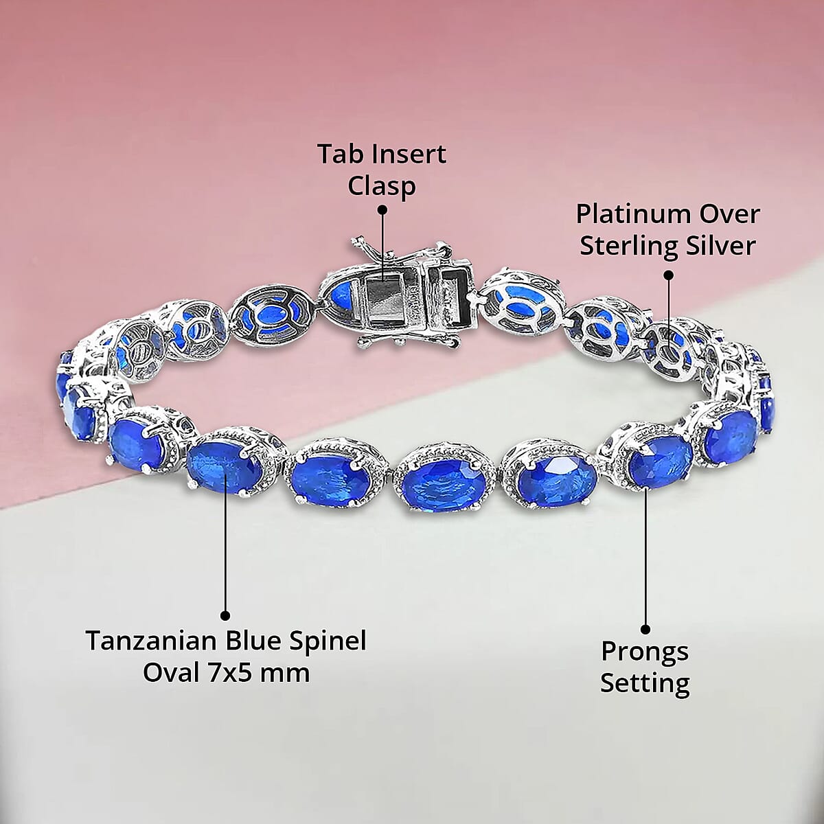 Tanzanian Blue Spinel (DF) 18.75 ctw Tennis Bracelet in Platinum Over Sterling Silver (8.00 In) image number 4