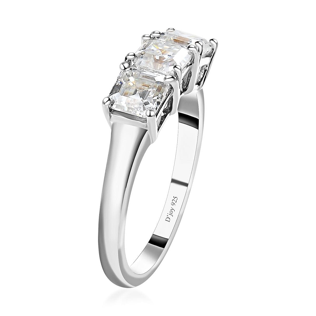 Asscher Cut Moissanite 3 Stone Ring in Platinum Over Sterling Silver (Size 10.0) 2.00 ctw image number 4