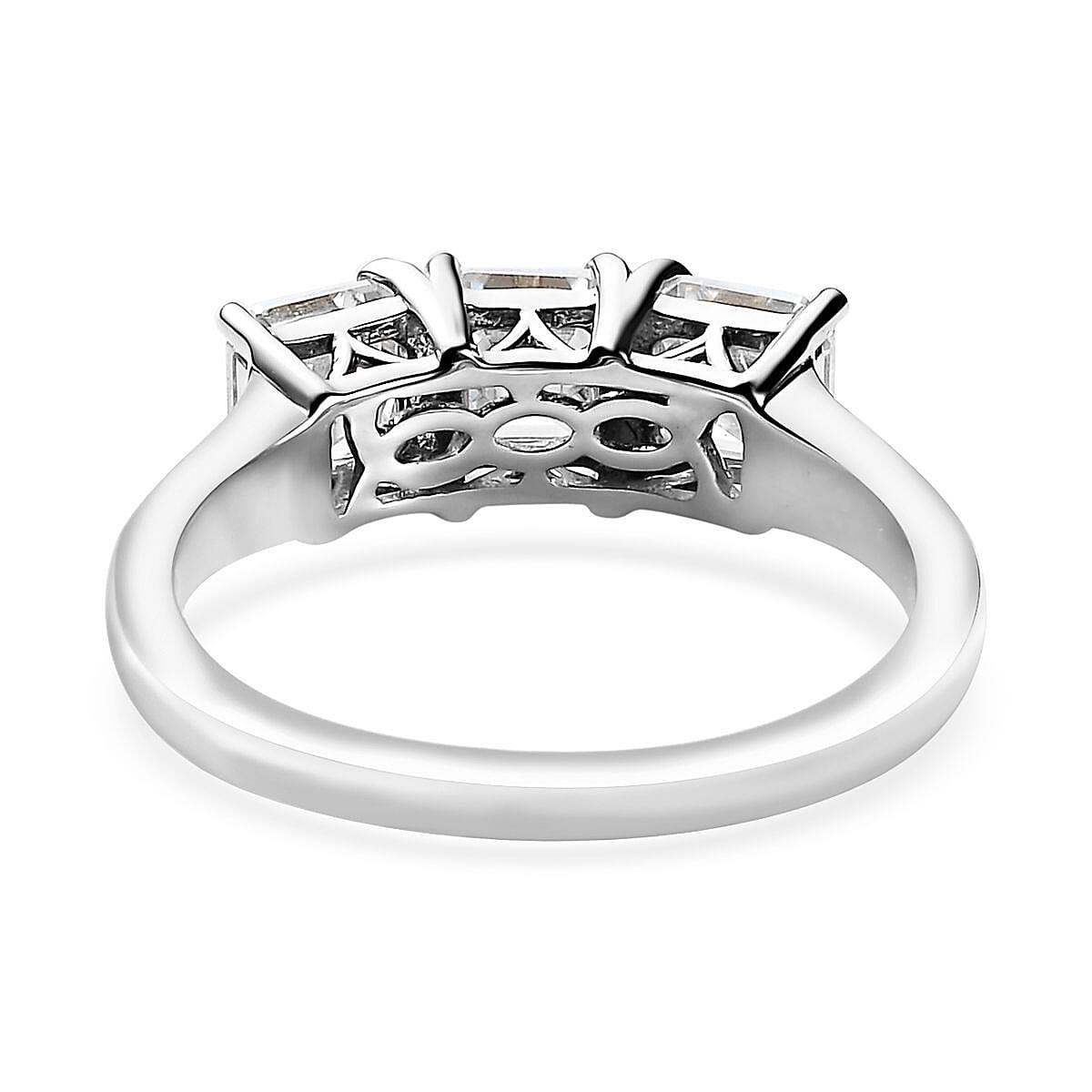 Asscher Cut Moissanite 3 Stone Ring in Platinum Over Sterling Silver (Size 10.0) 2.00 ctw image number 5