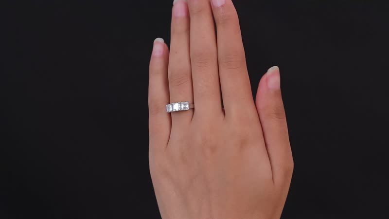 Asscher Cut Moissanite 3 Stone Ring in Platinum Over Sterling Silver (Size 10.0) 2.00 ctw