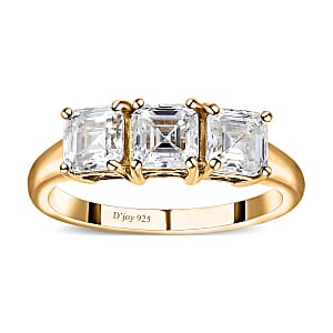 Asscher Cut Moissanite 2.00 ctw 3 Stone Ring in Vermeil Yellow Gold Over Sterling Silver (Size 9.0)