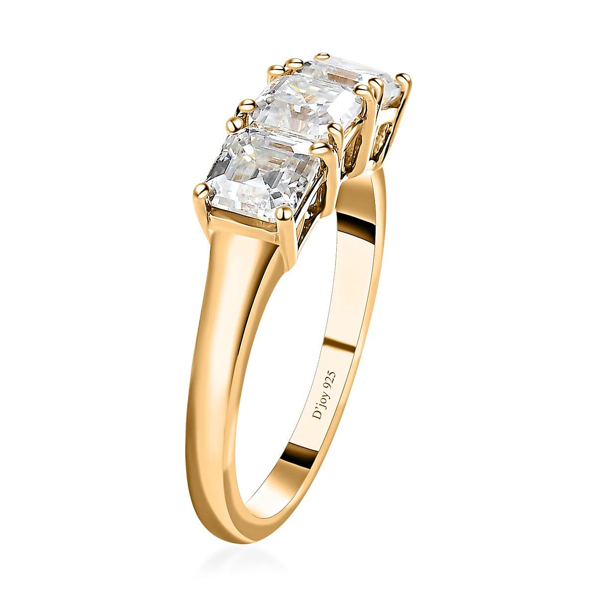 Asscher Cut Moissanite 2.00 ctw 3 Stone Ring in Vermeil Yellow Gold Over Sterling Silver (Size 9.0) image number 4