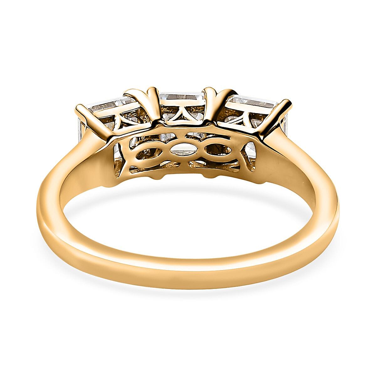 Asscher Cut Moissanite 2.00 ctw 3 Stone Ring in Vermeil Yellow Gold Over Sterling Silver (Size 9.0) image number 5