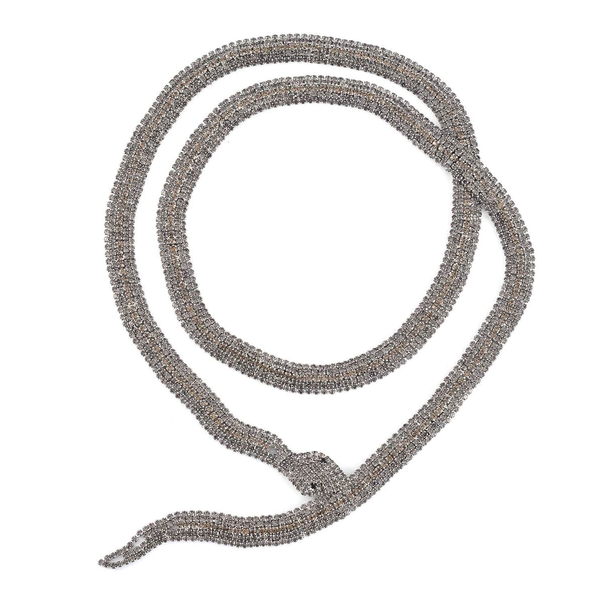 Black and Grey Austrian Crystal Snake Necklace 34.50 Inches in Silvertone image number 0