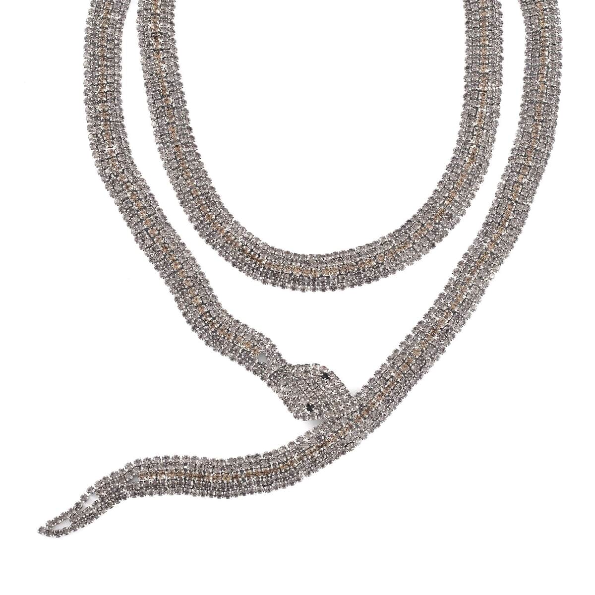 Black and Grey Austrian Crystal Snake Necklace 34.50 Inches in Silvertone image number 2