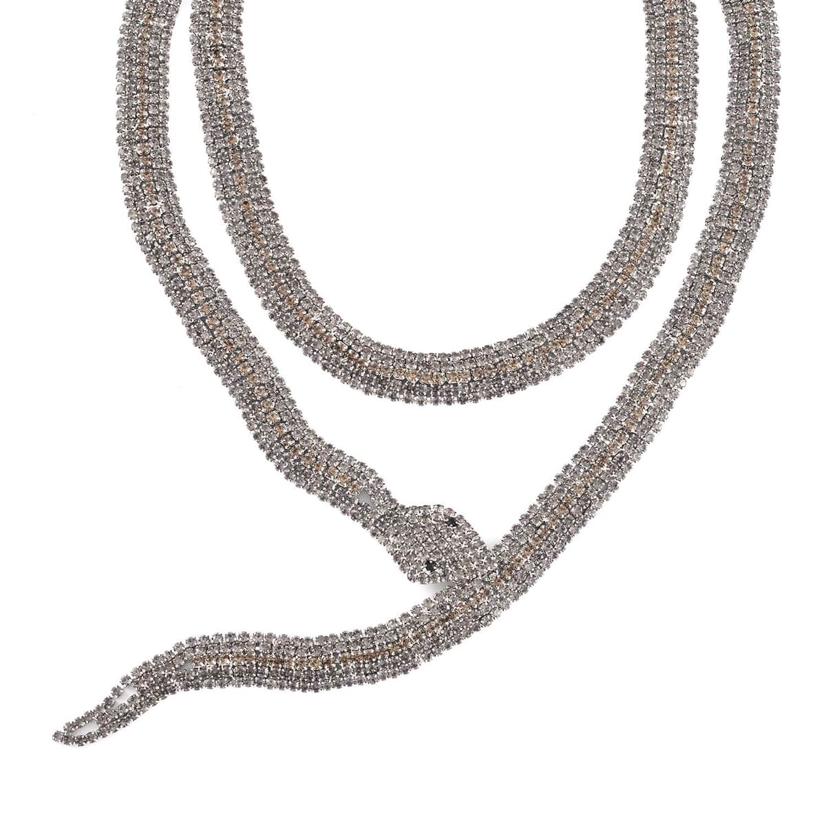 Black and Grey Austrian Crystal Snake Necklace in in Silvertone 34.50 Inches image number 2