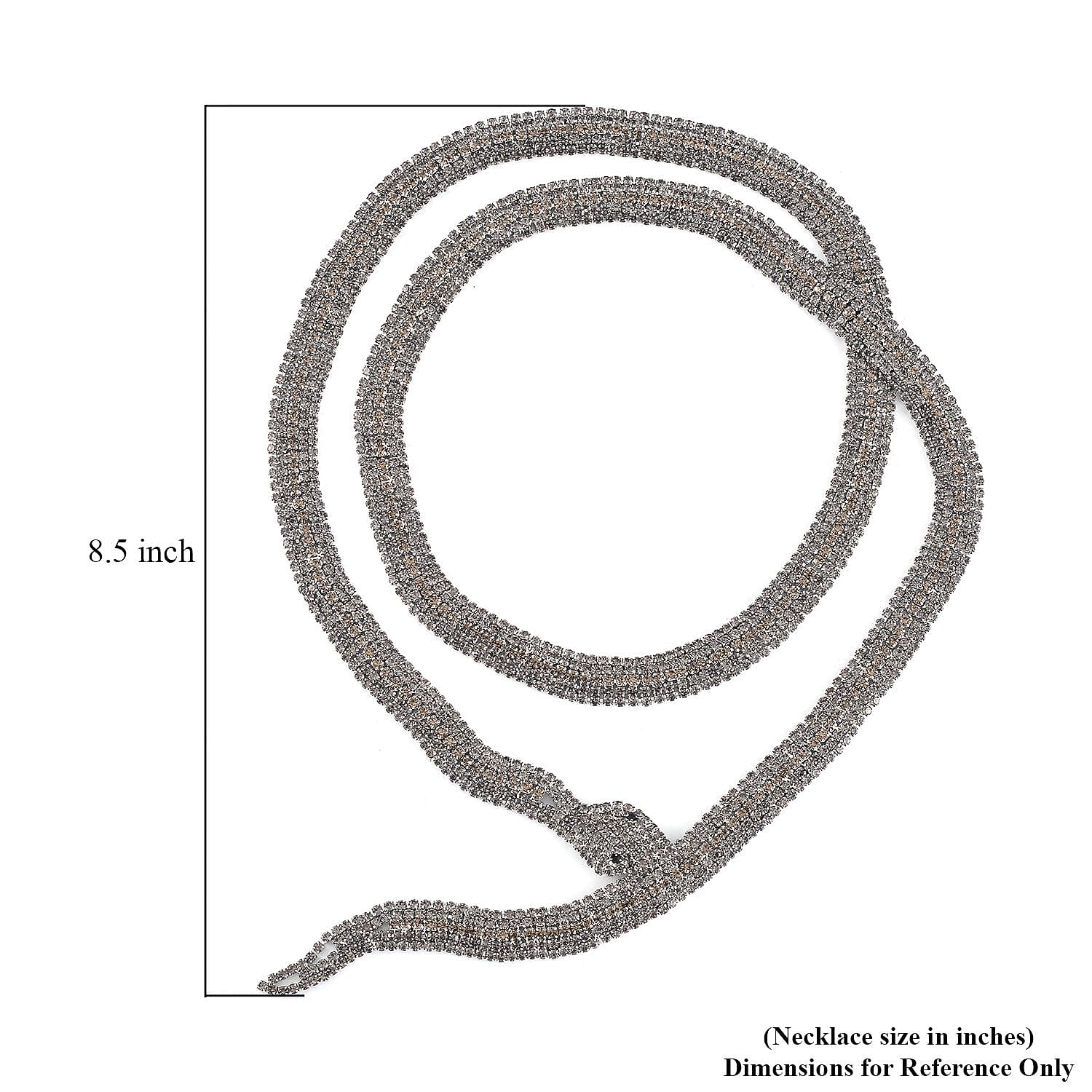 Black and Grey Austrian Crystal Snake Necklace in in Silvertone 34.50 Inches