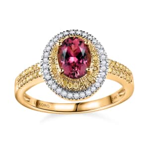 Luxoro 14K Yellow Gold AAA Natural Calabar Pink Tourmaline, I2-I3 Natural Yellow and White Diamond Ring (Size 10.0) 1.75 ctw