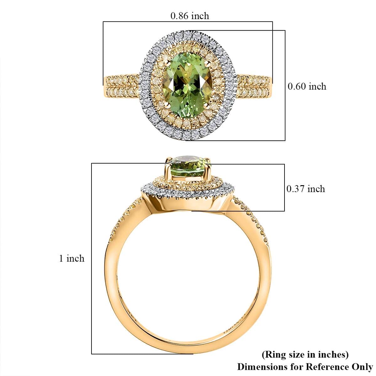 Luxoro 14K Yellow Gold Natural Calabar Green Tourmaline, I2-I3 Natural Yellow and White Diamond Ring (Size 6.0) 1.75 ctw image number 5