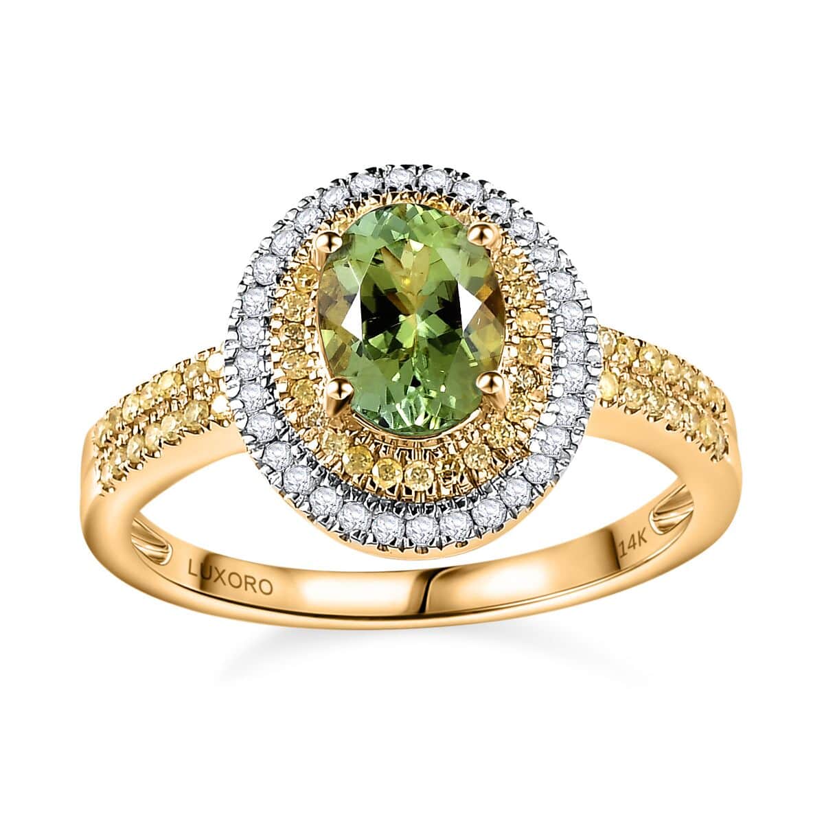 Luxoro 14K Yellow Gold Natural Calabar Green Tourmaline, I2-I3 Natural Yellow and White Diamond Ring (Size 7.0) 1.75 ctw image number 0