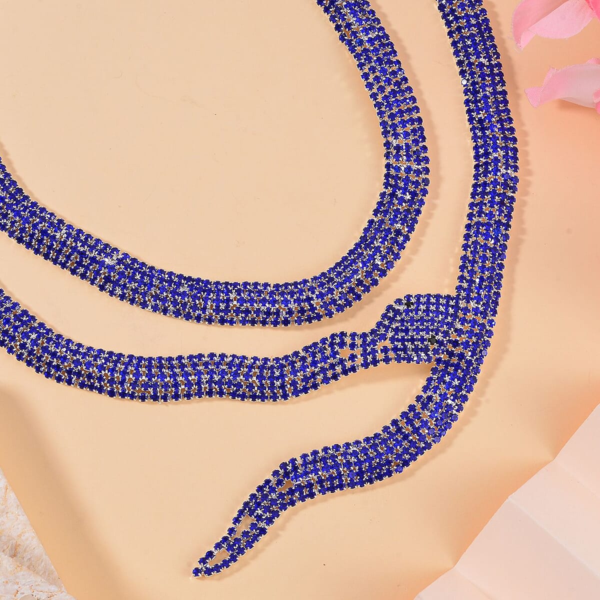 Black and Blue Austrian Crystal Snake Necklace in in Silvertone 34.50 Inches image number 1