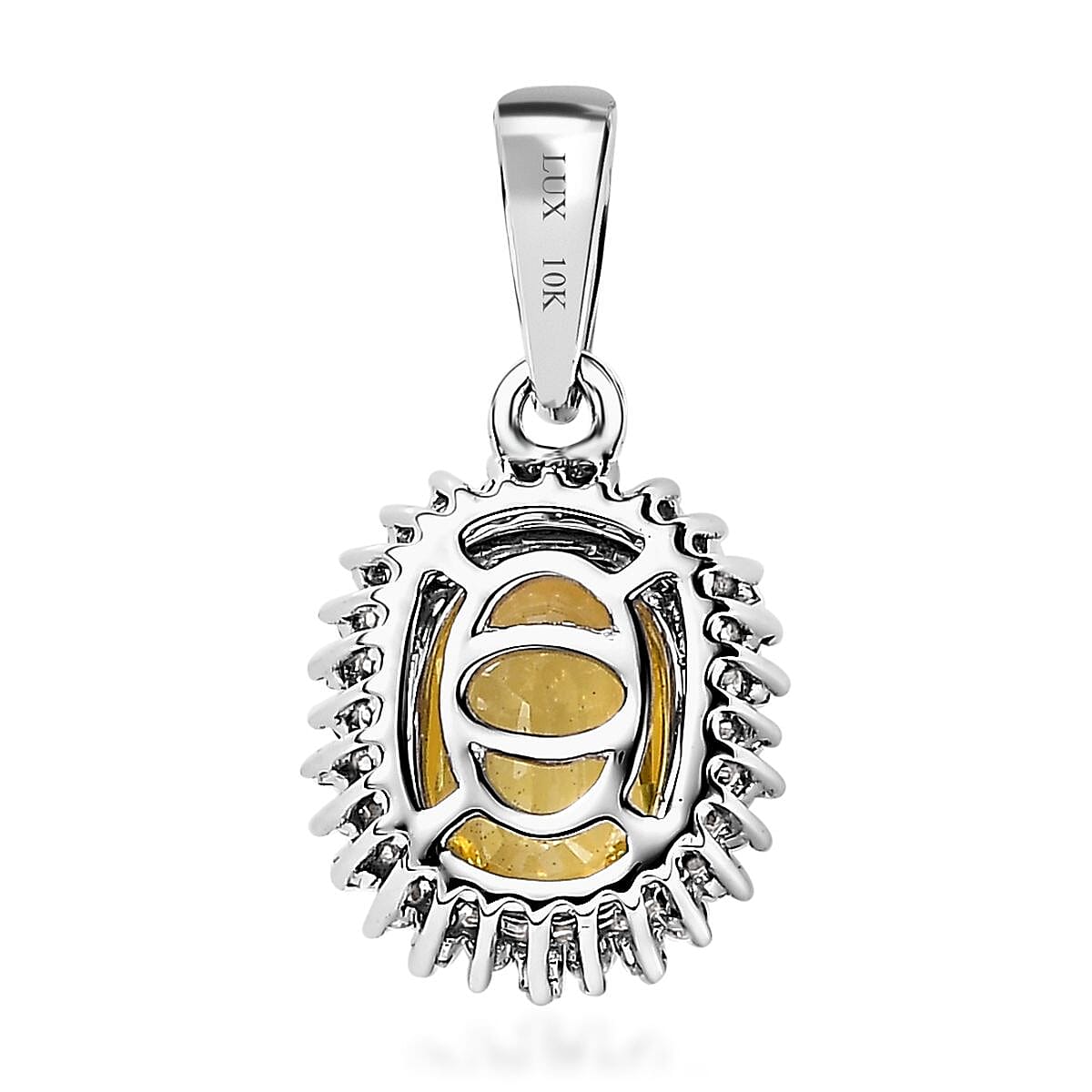 Luxoro 10K White Gold Premium Natural Ceylon Yellow Sapphire and G-H I2 Diamond Sunburst Pendant 1.25 ctw