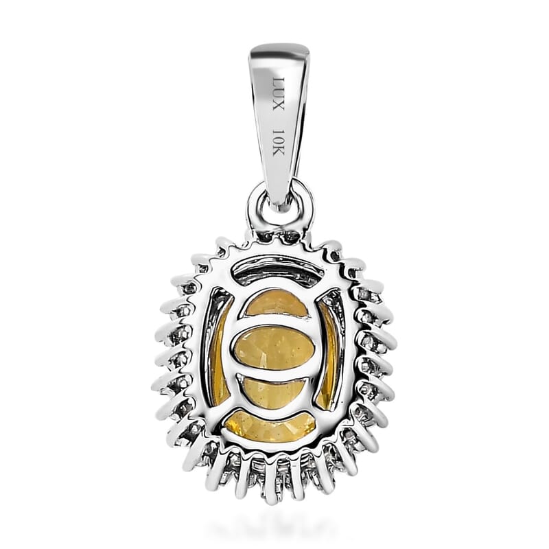 Luxoro 10K White Gold Premium Natural Ceylon Yellow Sapphire and G-H I2 Diamond Sunburst Pendant 1.25 ctw
