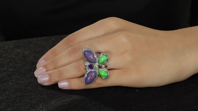 Mojave Purple Turquoise and Multi Gemstone Ring in Stainless Steel 9.10 ctw