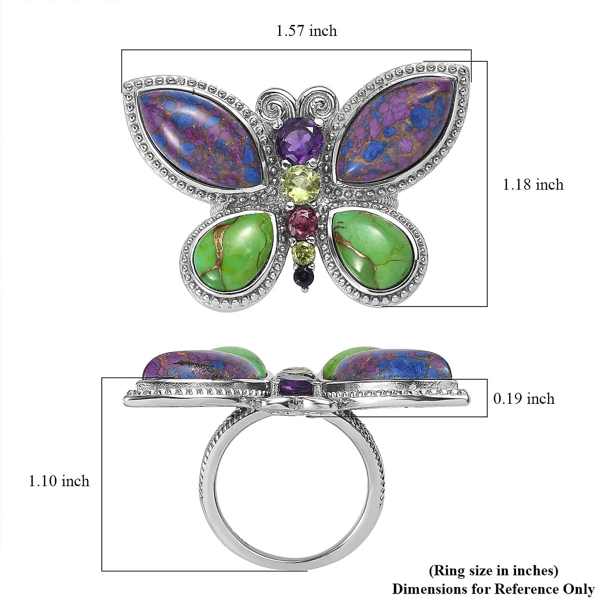 Mojave Purple Turquoise and Multi Gemstone Ring in Stainless Steel 9.10 ctw image number 5
