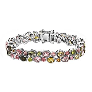 Multi-Tourmaline 2 Row Bracelet in Platinum Over Sterling Silver (6.50 In) 13.10 ctw