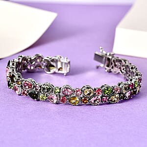 Multi-Tourmaline 2 Row Bracelet in Platinum Over Sterling Silver (6.50 In) 13.10 ctw