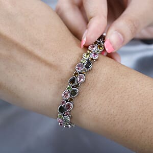 Multi-Tourmaline 2 Row Bracelet in Platinum Over Sterling Silver (6.50 In) 13.10 ctw