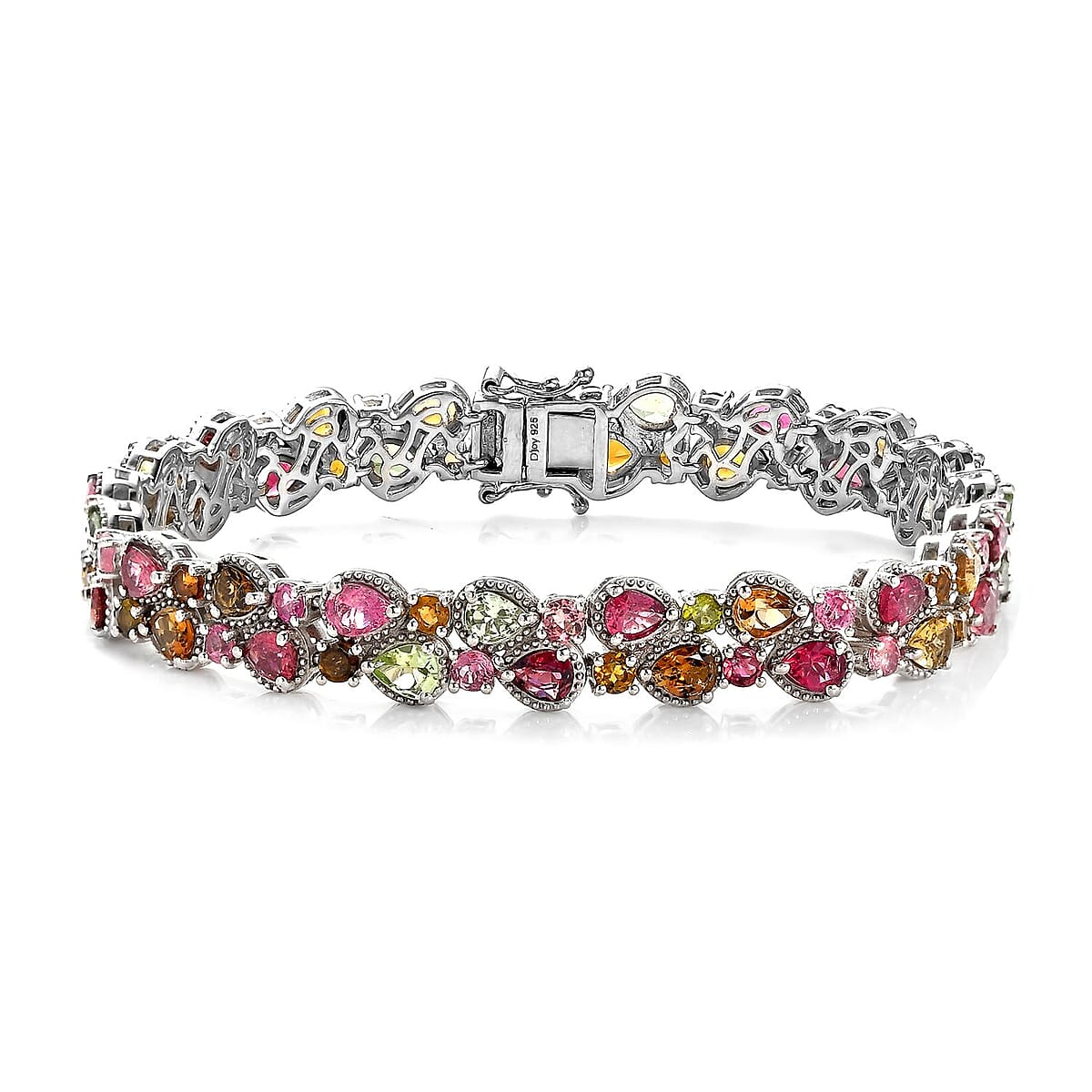 Multi-Tourmaline 2 Row Bracelet in Platinum Over Sterling Silver (8.00 In) 16.35 ctw image number 0