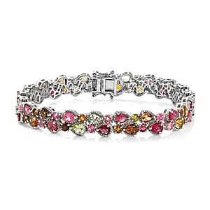 Multi-Tourmaline 2 Row Bracelet in Platinum Over Sterling Silver (8.00 In) 16.35 ctw