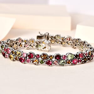 Multi-Tourmaline 2 Row Bracelet in Platinum Over Sterling Silver (8.00 In) 16.35 ctw