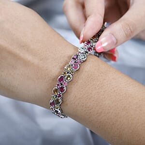 Multi-Tourmaline 2 Row Bracelet in Platinum Over Sterling Silver (8.00 In) 16.35 ctw
