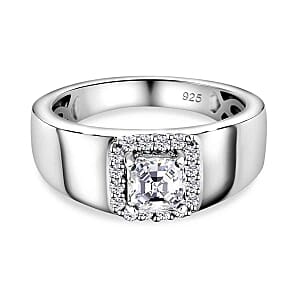 Moissanite 0.90 ctw Ring in Platinum Over Sterling Silver (Size 11.5)