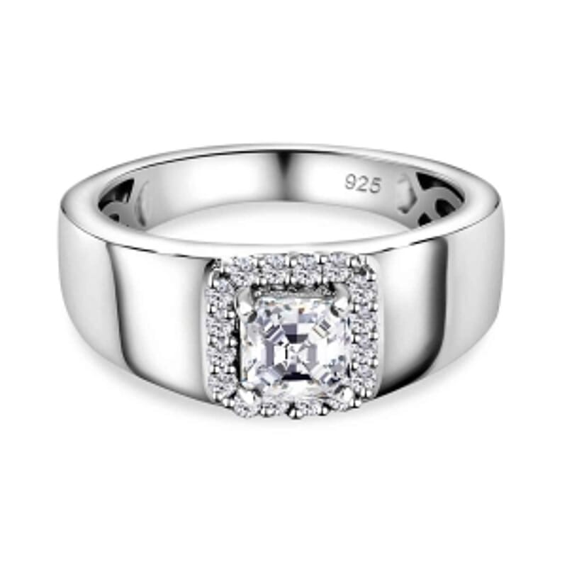 Moissanite 0.90 ctw Ring in Platinum Over Sterling Silver (Size 11.5)