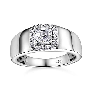 Moissanite 0.90 ctw Ring in Platinum Over Sterling Silver (Size 11.5)