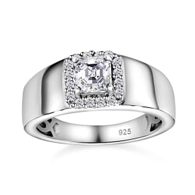 Moissanite 0.90 ctw Ring in Platinum Over Sterling Silver (Size 11.5)