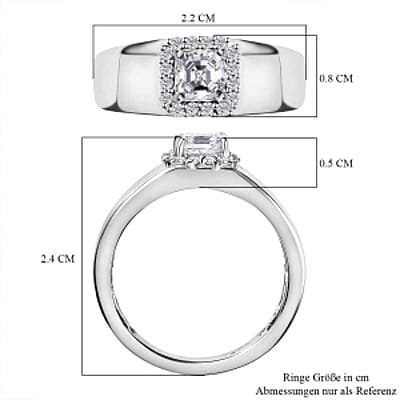 Moissanite 0.90 ctw Ring in Platinum Over Sterling Silver (Size 11.5)