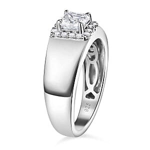 Moissanite 0.90 ctw Ring in Platinum Over Sterling Silver (Size 11.5)