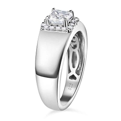 Moissanite 0.90 ctw Ring in Platinum Over Sterling Silver (Size 11.5)