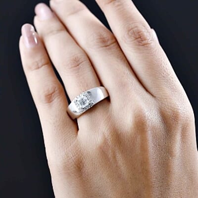 Moissanite 0.90 ctw Ring in Platinum Over Sterling Silver (Size 11.5)