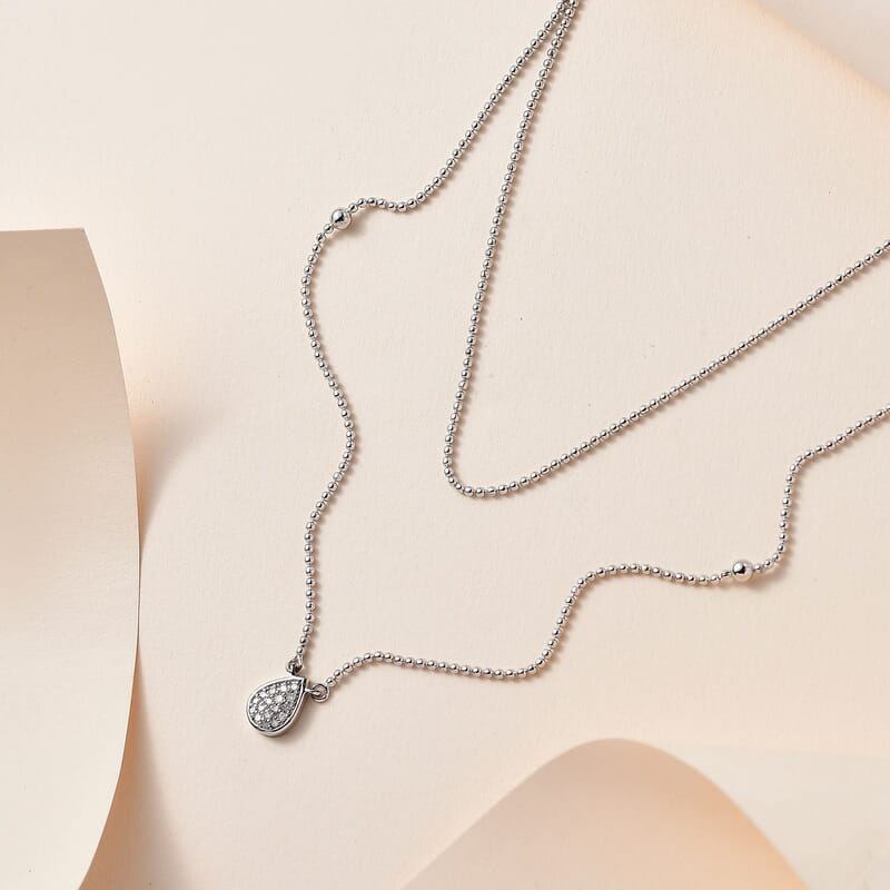 Diamond Fancy Necklace 18-20 Inches in Rhodium Over Sterling Silver 0.15 ctw