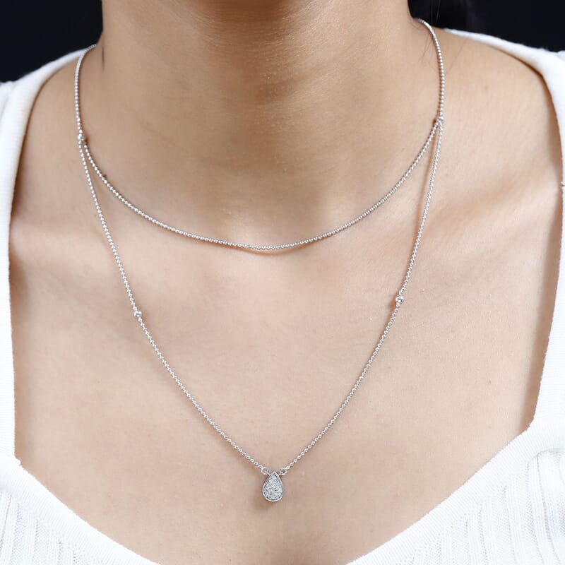 Diamond Fancy Necklace 18-20 Inches in Rhodium Over Sterling Silver 0.15 ctw