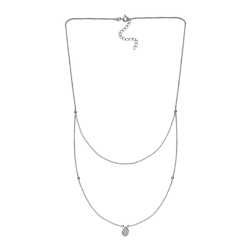 Diamond Fancy Necklace 18-20 Inches in Rhodium Over Sterling Silver 0.15 ctw