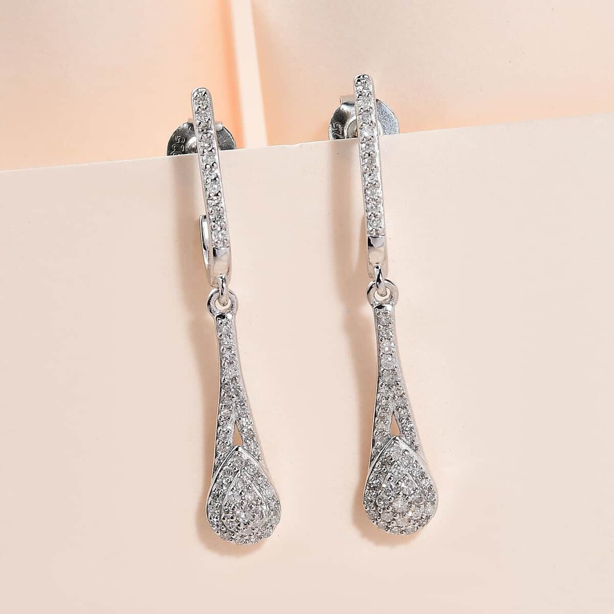 Diamond Dangle Earrings in Rhodium Over Sterling Silver 0.50 ctw image number 1