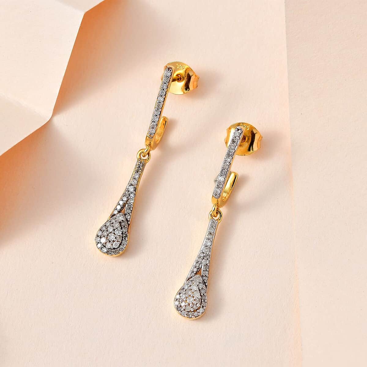 Diamond Dangle Earrings in 14K Yellow Gold Over Sterling Silver 0.50 ctw image number 1