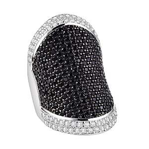 Thai Black Spinel, White Zircon 4.00 ctw Ring in Sterling Silver (Size 5.5)