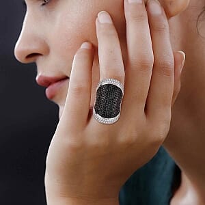 Thai Black Spinel, White Zircon 4.00 ctw Ring in Sterling Silver (Size 5.5)